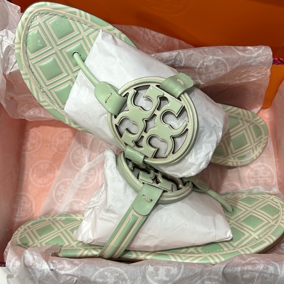 Tory Burch Shoes - Tory Burch Medal Miller Flat Sandals New Ivory/ Meadow Mist 101